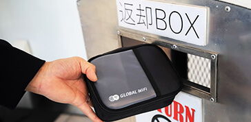 返却BOXに投函しているグローバルWiFi端末を持つ手