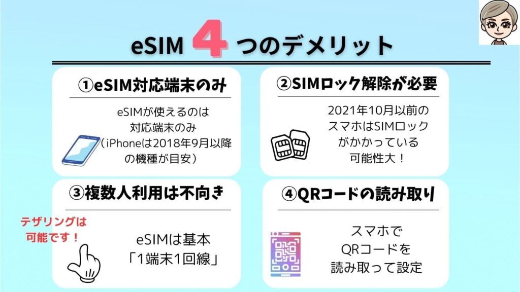 eSIMを使う4つのデメリット図解