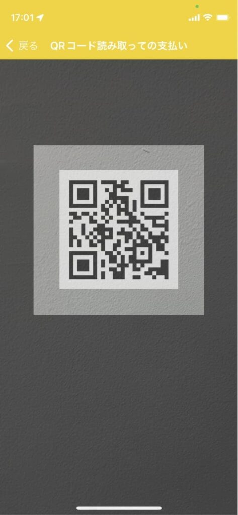 region PAYアプリでQRコードを読み取って支払うの画面。QRコードを読み取っている。